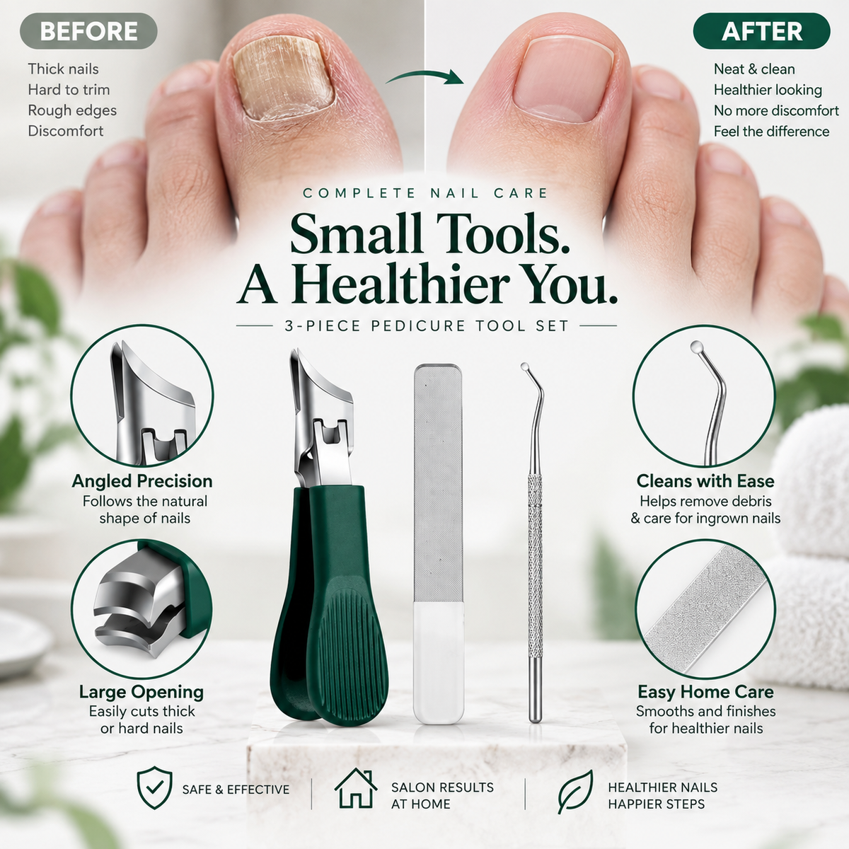 3-Piece Angled Nail Clipper Pedicure Tool Set