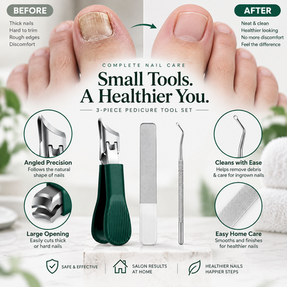 3-Piece Angled Nail Clipper Pedicure Tool Set