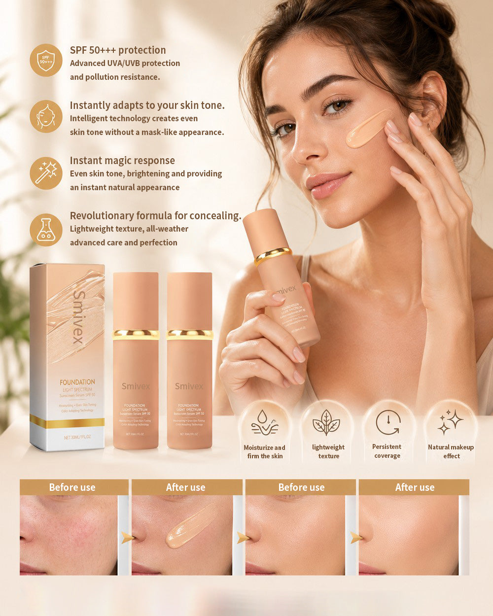 ☀️ Summer Sale — 56% OFF for a Limited Time! 🔥4 in 1 BIOMIMETIC Foundation SPF 50 that adapts to any skin color!