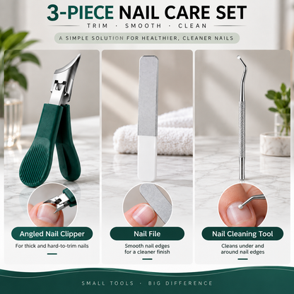 3-Piece Angled Nail Clipper Pedicure Tool Set