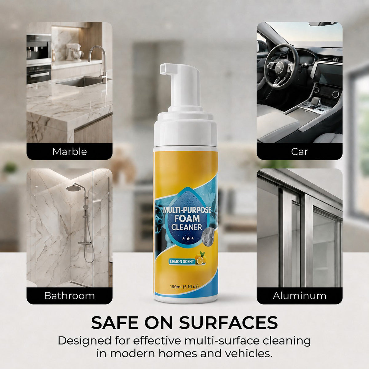 Skavix Multi-Enzyme Foam Spray Cleaner—Multi‑Surface Cleaner for Kitchen, Bathroom & Car Interior, Less Scrubbing Formula
