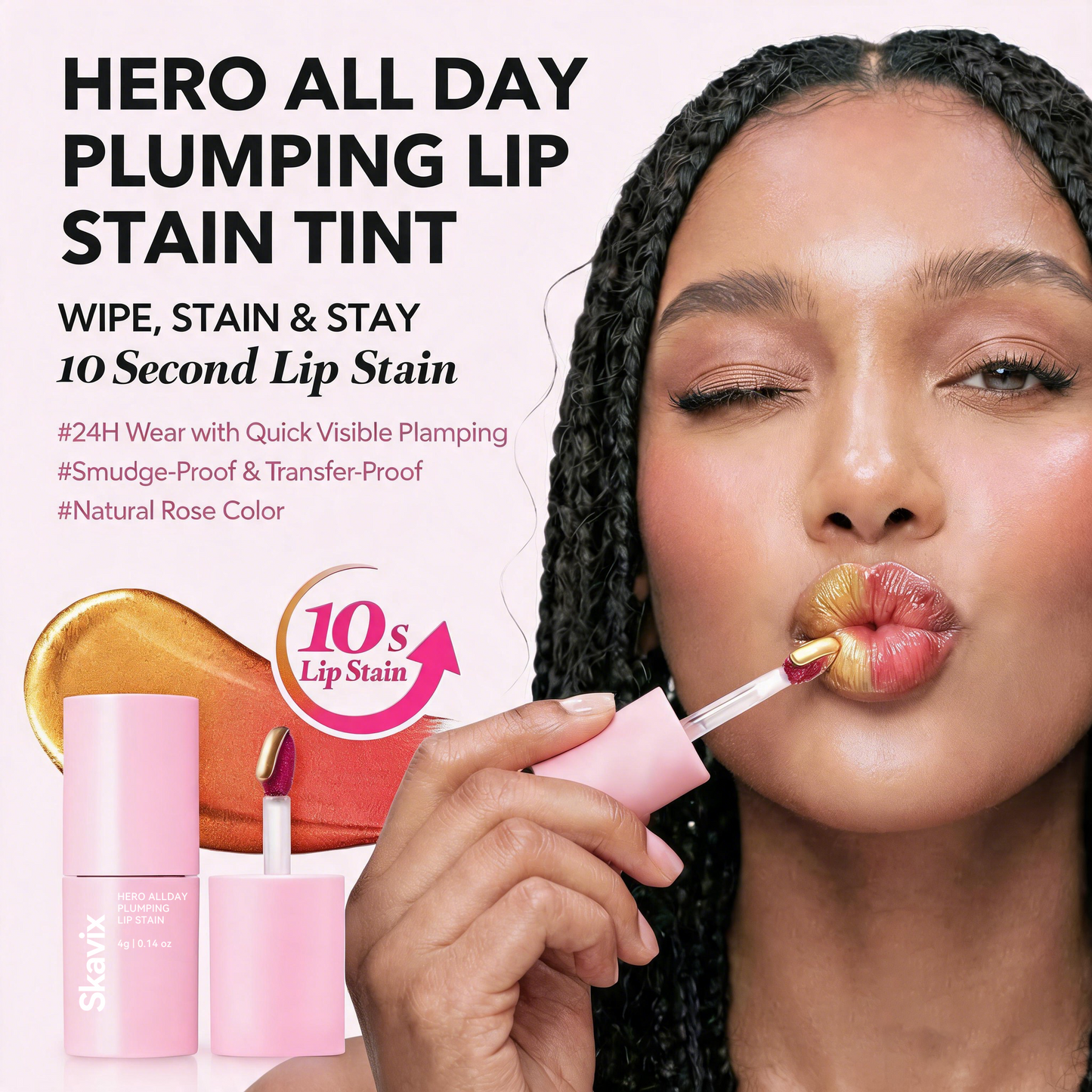 Skavix Golden-to-Rosy Lip Stain — Wipe & Reveal Color